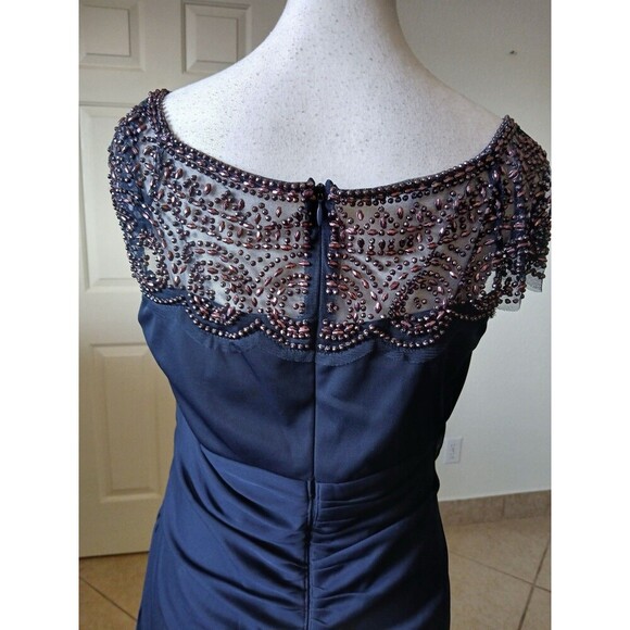 XSCAPE Womens Dress Dark Blue Navy part Riches beaded Zipper‎ Size 14 Cocktail - Picture 10 of 16